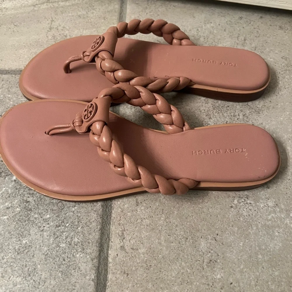 Tory Burch Braided Thong Sandals in Dusty Rose